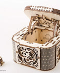Hidden Key Treasure Box Puzzle With Secret Mechanisms 3D Wooden Puzzle Box For Adults Mechanical Safe Box With Dual Lock Brain Teaser And Hobby Kit Victorian Style Wooden Model For Makers And Puzzle Lovers, open lid