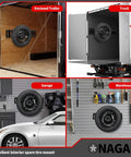 Spare Tire Holder Mount For Trailer E Track System With Upgraded Double Fittings in garage, trailer, truck, and warehouse setup.