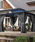 10x12 Ft Hardtop Aluminum Gazebo With Curtains And Netting in garden setting