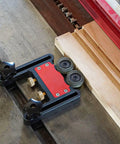 Rock Solid Table Saw Roller Extension Kit With Aluminum Alloy Frame And Cushioned Pu Wheels For Zero Fuss Setup, adjustable rollers on wood.