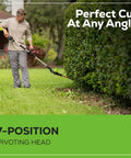 Person trimming hedge with 60V Brushless Cordless Pole Hedge Trimmer With 20 Inch Laser Cut Dual Action Blades No Gas Needed Power Through Thick Branches Ultra Quiet Yard Tool Includes 2Ah Battery And Charger, pivoting head visible.