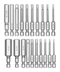 Twenty Piece Hex Head Allen Drill Bit Set With Ten SAE And Ten Metric Bits, Two Point Three Inches Long, One Quarter Inch Shank