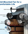 18 Inch Metal Wall Mounted Fan With 4200 CFM High Velocity Power installed in warehouse showing stable bracket and speed control