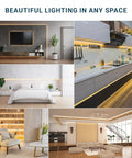USB Powered Dimmable COB LED Strip Light 6 Foot Flexible And Cuttable 6000K Bright White 10W UL Listed in various room setups