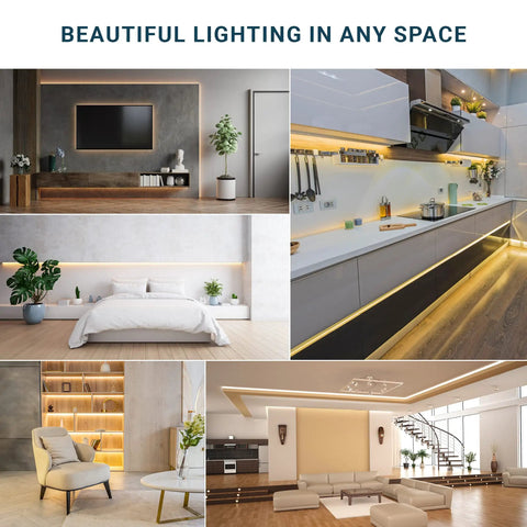 USB Powered Dimmable COB LED Strip Light 6 Foot Flexible And Cuttable 6000K Bright White 10W UL Listed in various room setups