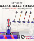 Soft Roller Floor Head With LED Headlights for Dyson V7 V8 V10 V11 Vacuum Cleaners, double roller brush design