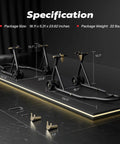 Beefy Heavy Duty Universal Motorcycle Stands With Front And Rear Wheel Lift 882 Lb Capacity Adjustable Swingarm Spools Paddock Stand Combo Fits BMW Suzuki Yamaha Honda Kawasaki And More Black, shown with dimensions.