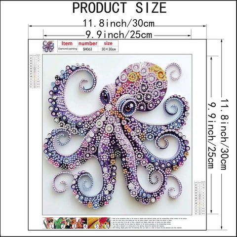 5D Diamond Painting Kit For Beginners With Purple Octopus Special Shape Easy To Start Clear Crystal Rhinestones, 12x12 Inch