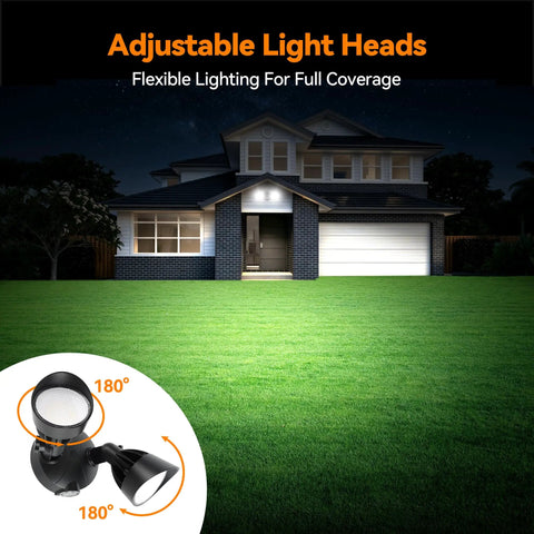 Built Tough Dual Head Led Flood Light Featuring Automatic Dusk To Dawn Sensor, Screaming Bright 45 Watt 5500 Lumens 5000K Daylight, Ip65 Hardwired Security Spotlight For Driveways, Black