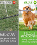 Comparison of garden hoses: Left shows fragile PVC hose, right shows Heavy Duty 304 Stainless Steel Garden Hose 3ft Leakproof with dog.