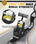 Heavy Duty Self Retracting Ratchet Straps 10 Feet 1500 Lb Break Strength 2 Pack close-up of ratchet mechanism and pull button
