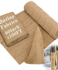 Natural Burlap Roll 60 Inch By 100 Feet Garden Weed Barrier Fabric Jute Cloth for landscaping, display of roll and fabric usage.
