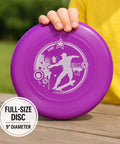 Close-up of 9-inch purple disc from 12 Pack Plastic Flying Discs for Outdoors and Beach Games Totally Great for Kids and Adults.