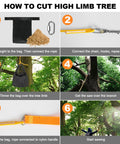Step-by-step guide for using 55 Inch High Limb Rope Saw With Dual Ropes And 70 Teeth On Both Sides Folding Pocket Chain Saw for cutting trees.