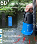 1HP Submersible Sump Pump For Clean Or Dirty Water 4600 GPH Utility Pump in action with 360-degree bottom absorption feature in a pond.