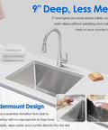 Undermount Kitchen Sink 20 By 16 By 9 Inch, Single Bowl Wet Bar Prep Sink In 304 Stainless Steel with tight radius edges
