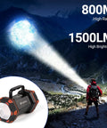 Person hiking with Rechargeable Camping Lantern With 1500 Lumen Output and 8 Lighting Modes illuminating mountain path