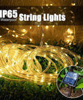 Long 33 Feet Solar Rope Lights With 100 LEDs, Copper Fairy String Tube Lights, IP65 Weatherproof For Outdoor Party