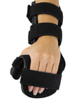 Right Hand Soft Resting Stroke Hand Splint With Adjustable Straps For Flexion Contractures in use on a person's hand.