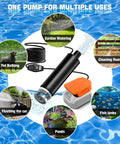 Smooth Operator Cordless Submersible Utility Pump Adapter For Dewalt 20V Batteries shown in water, ideal for ponds, pet bathing, and garden watering.