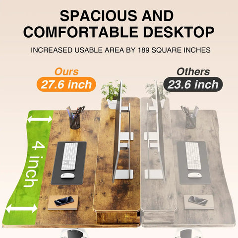 Standing Desk With Storage Drawers And Monitor Shelf For A Game Ready Office Setup Adjustable Height Computer Desk 47.2 By 27.6 Inches Brown showing size comparison with smaller desk