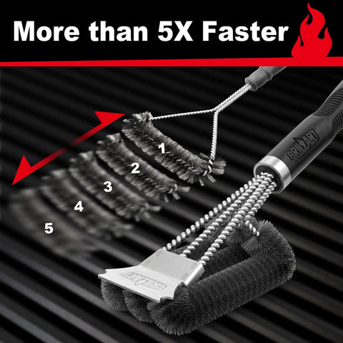 Heavy Duty Grill Brush And Scraper For Gas And Charcoal Grills With Triple Scrubbers And Safe Wire Bristles in action