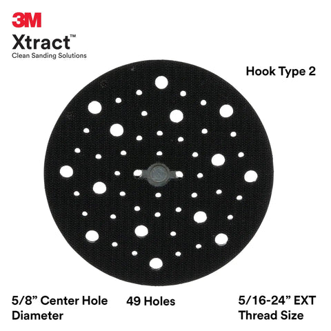 Xtract Hookit Sanding Disc Backing Pad 6 Inch Low Profile Heavy Duty 49 Hole Hard Foam 5/16-24 Ext Up To 12000 RPM