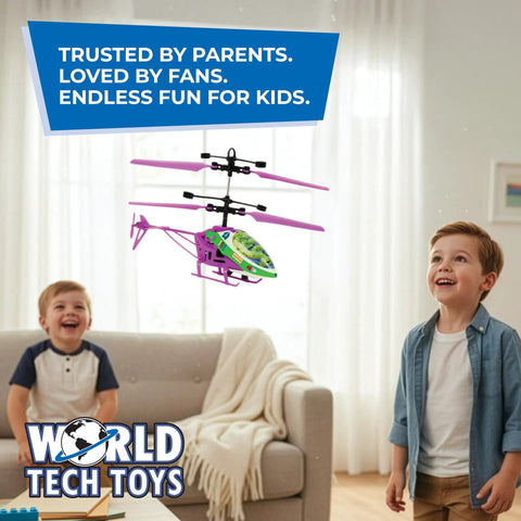 Buzz Lightyear Remote Control Helicopter With LED Lights For Kids Eight Plus Easy Fly Coaxial RC Chopper in living room
