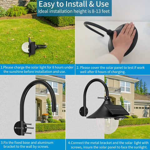 Installation steps for a Solar Powered Barn Light Outdoor With Motion Sensor And 3 Lighting Modes, Vintage Wall Mount Waterproof Lamp