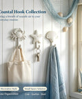 Heavy Duty Cast Iron Coastal Wall Hooks Set of 3 Legit Retro Charm Slick Starfish Crab and Seashell Wall Grips for Bathroom or Bedroom Top Shelf Decor and Simple Hook Organization for Your Hangout, hanging towels and keys.