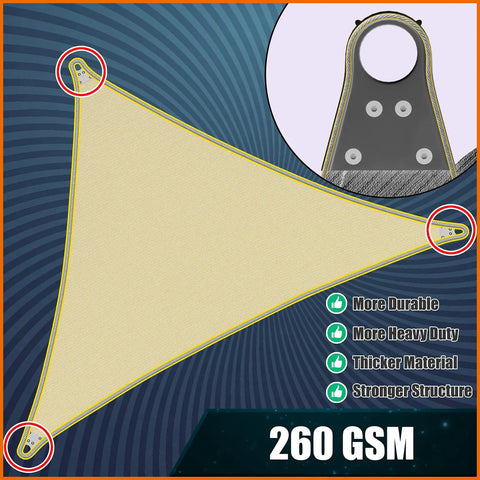 Beige Triangle Sun Shade Sail 12 By 12 By 12 Feet With Super Ring Edges UPF50 Plus UV Blockage 98 Percent Commercial Grade Heavy Duty