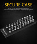 Durable 30 Piece Screwdriver Bit Set With 1 Inch Bits, 1 Quarter Hex Shank, Metric And SAE Hex, Torx Bits, S2 Steel Construction in a secure case