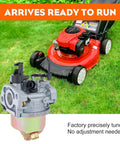 ST100 Carburetor Kit 951-14423 All In One Replacement for lawn mower and engine, shown installed on red mower, close-up of carburetor