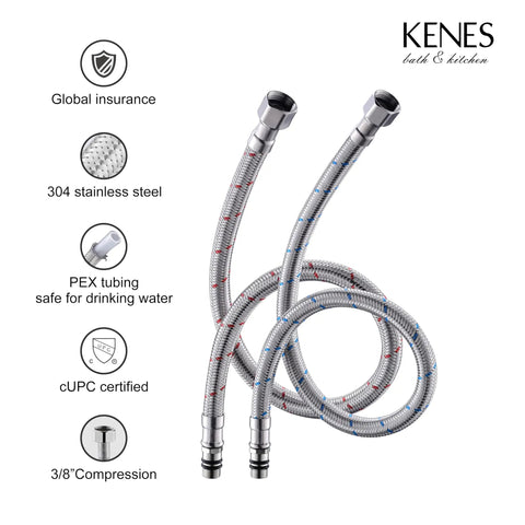 Flexible water supply hoses for Matte Black Single Handle Bathroom Sink Faucet In Stainless Steel Vanity with Pop Up Drain Stopper