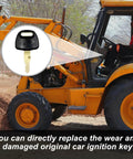 Image of a heavy-duty machine with close-up of ignition key from a 24 Piece Heavy Duty Equipment Keys Set For Industrial And Commercial Machines Universal Replacement Keys In Durable Steel With Easy Identification And Quick Access To Ignition And Locks.