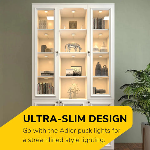 Slick 2.75 Inch LED Puck Lights 3 Pack Plug In Under Cabinet Lighting 3000K Soft White 420 Lumens Surface Mount For Kitchen Cabinets And Closets Gotta Love The Glow Easy Setup