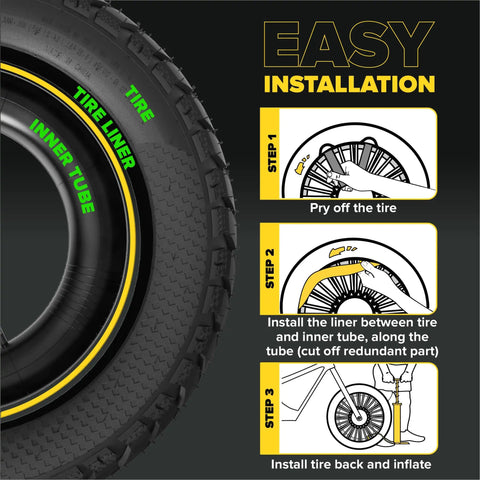 Installation guide for Fat Tire Liner For Bikes Tube Protection Against Flats with Durable Extruded Plastic Shield.