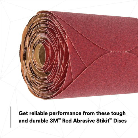 Roll of Stikit Red Abrasive Sanding Discs No Hole 6 Inch 180 Grit and Higher A Weight Paper Backing Pack of 100