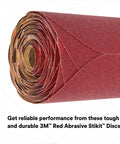 Roll of Stikit Red Abrasive PSA Disc 6 Inch P80 for Auto Body Sanding, coiled and ready for primer sanding