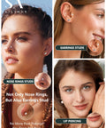 Collage showing Dope Threadless Nose Ring Set In 14K Gold Filled, 20G 18G 16G Nose Studs used in nose, ear, and lip piercings.