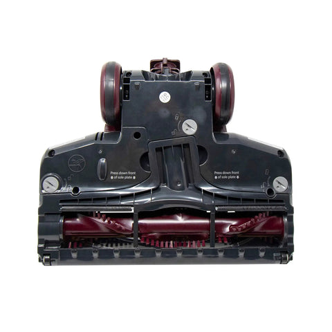 Bottom view of Genuine Shark Rotator Motorized Floor Nozzle Attachment for Lift Away Upright Vacuums showing brush and wheels