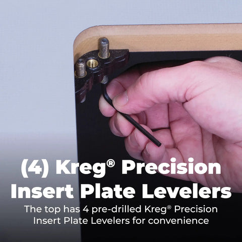 (4) Kreg® Precision Insert Plate Levelers on Precision Mdf Router Table Top With Flush Leveling Inserts And Low Friction Glide Surface.
