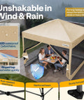10x10ft Pop Up Screen Tent With Mosquito Netting And Two Zipper Doors Roller Bag Outdoor Canopy in rain with people inside