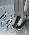 Double Cut TurboShear Attachment for Drills demonstrating clean sheet metal cutting with power assisted 18 gauge capacity.