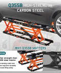 Heavy Duty Portable Car Lift For Home Garage Shop With Hella Tough Carbon Steel Construction And Dual Safety Locks Easily Raises Sedans And Light Trucks Up To Five Thousand Pounds Smoothly with Q355B steel.