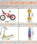 31 Piece Mini Finger Toys Set For Kids Boys Girls with size chart of 4 finger bikes, 2 mini scooters, skateboards, swing boards