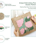 Hands embroidering pink-green design on DIY Punch Needle Tote Bag Kit For Adults And Beginners With Video Tutorial And Clear Written Instructions Includes Tools For A Unique Pink Green Tote Pattern You Can Craft On The Go.