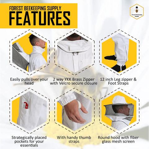 Beekeeping Suit For Men And Women With Beekeeper Gloves, 100 Percent Cotton Protective Hive Suit features overview.