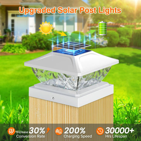 Six Pack Solar Post Cap Lights For Outdoor Fence And Deck With Two Color Modes Cool White And Warm White Waterproof Solar Powered