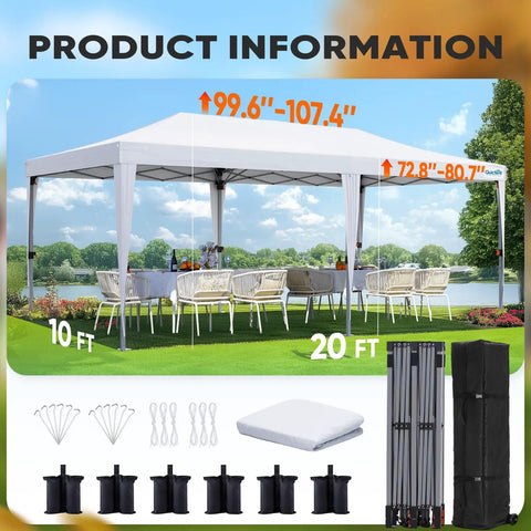 10x20 Pop Up Canopy Tent With Windows No Sidewalls Instant Outdoor Shelter For Parties Weddings Events Vendors Easy Setup